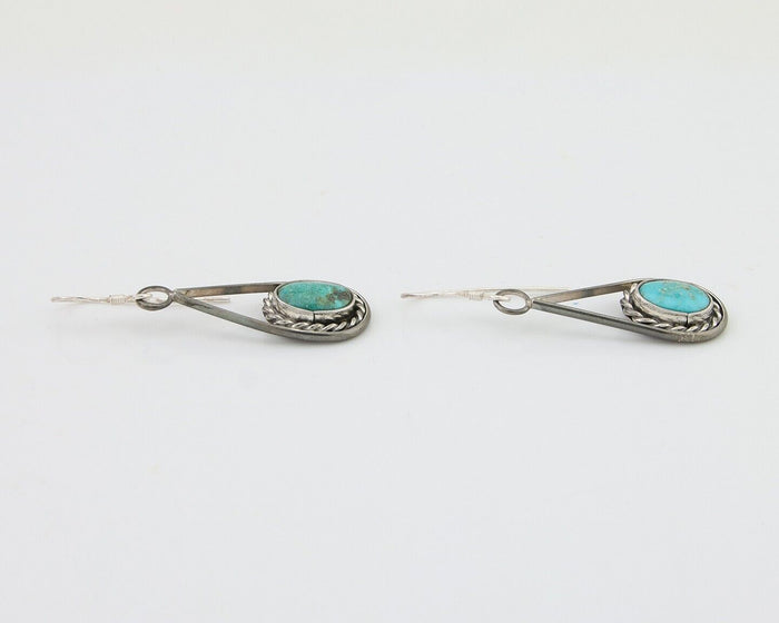 Navajo Dangle Earrings 925 Silver Natural Turquoise Native American Artist C.80s