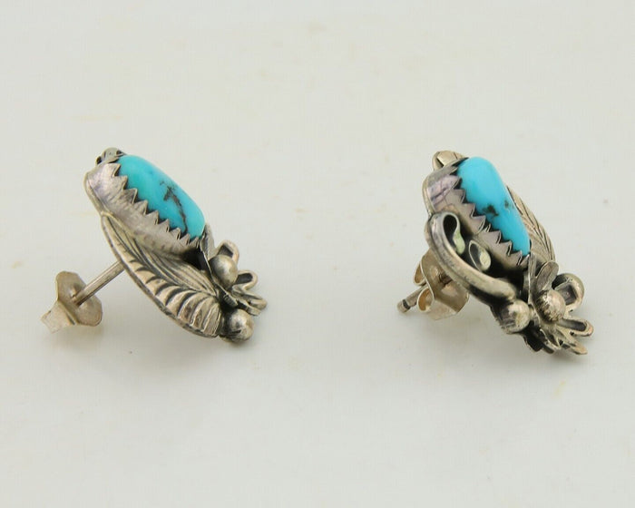 Navajo Dangle Earrings 925 Silver Natural Turquoise Native American Artist C80s