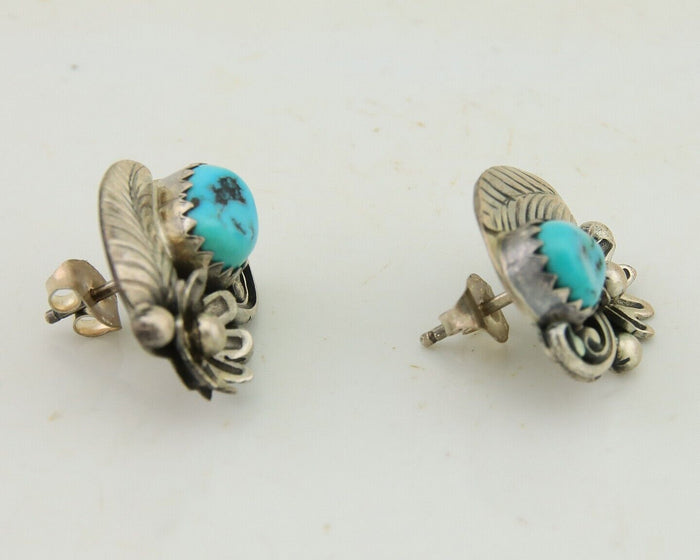 Navajo Dangle Earrings 925 Silver Natural Turquoise Native American Artist C80s