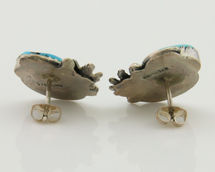 Navajo Dangle Earrings 925 Silver Natural Turquoise Native American Artist C80s