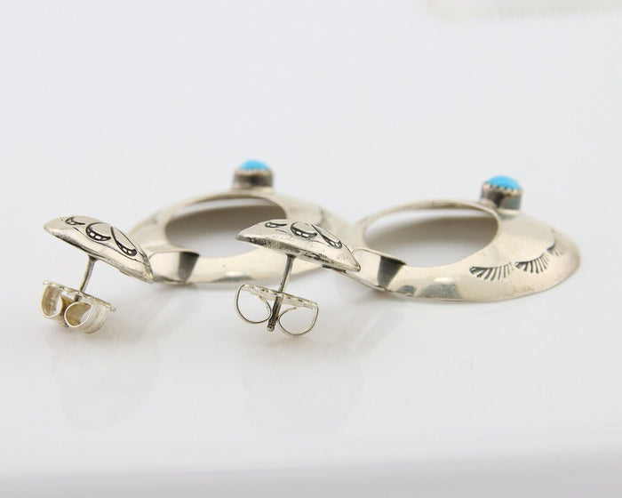 Navajo Dangle Earrings 925 Silver Natural Turquoise Native American Artist C80s