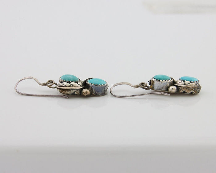 Navajo Dangle Earrings 925 Silver Natural Turquoise Native American Artist C80s