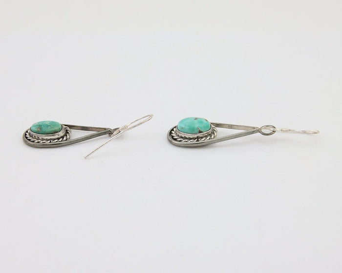 Navajo Dangle Earrings 925 Silver Natural Turquoise Native American Artist C.80s