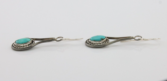Navajo Dangle Earrings 925 Silver Natural Turquoise Native American Artist C.80s