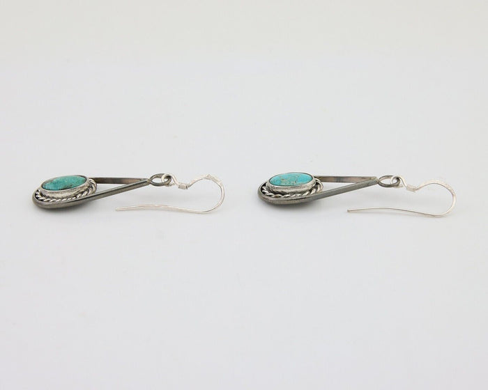 Navajo Dangle Earrings 925 Silver Natural Turquoise Native American Artist C.80s