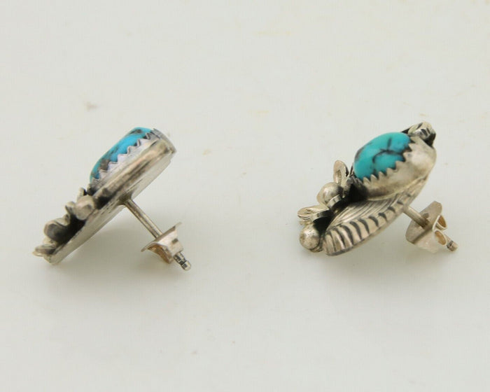 Navajo Dangle Earrings 925 Silver Natural Turquoise Native American Artist C80s