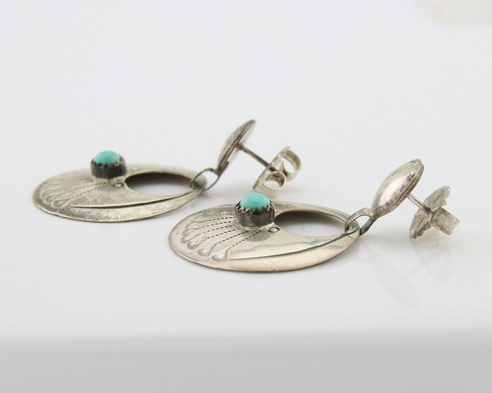 Navajo Dangle Earrings 925 Silver Natural Turquoise Native American Artist C80s