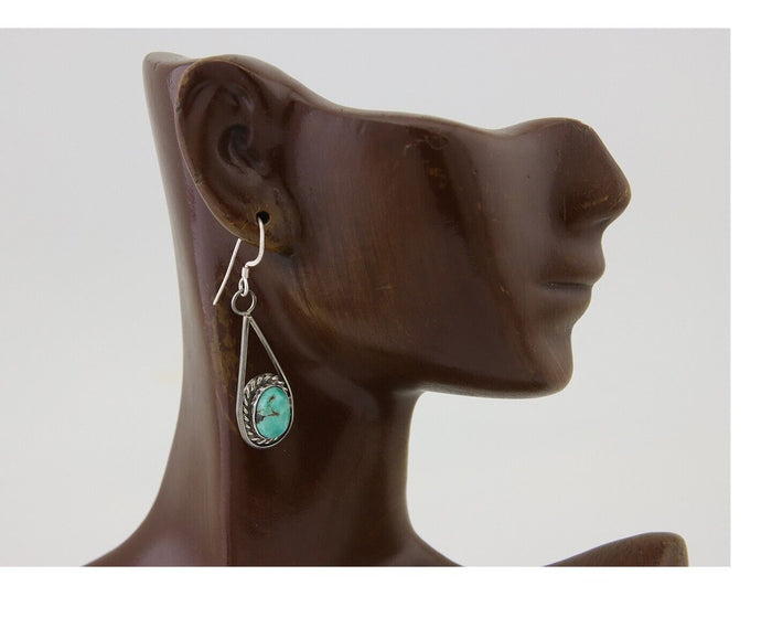 Navajo Dangle Earrings 925 Silver Natural Turquoise Native American Artist C.80s