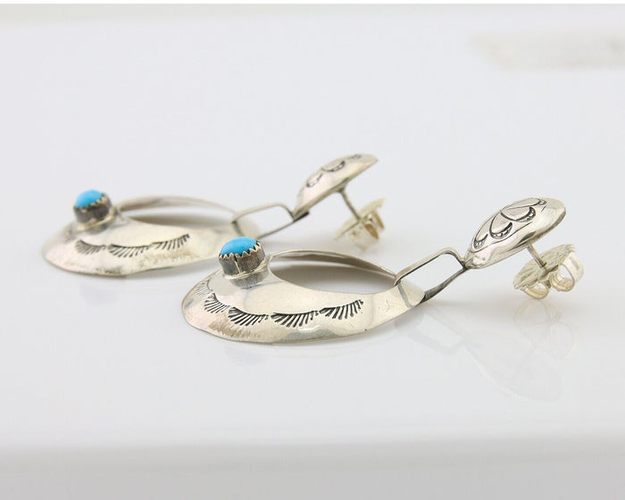 Navajo Dangle Earrings 925 Silver Natural Turquoise Native American Artist C80s