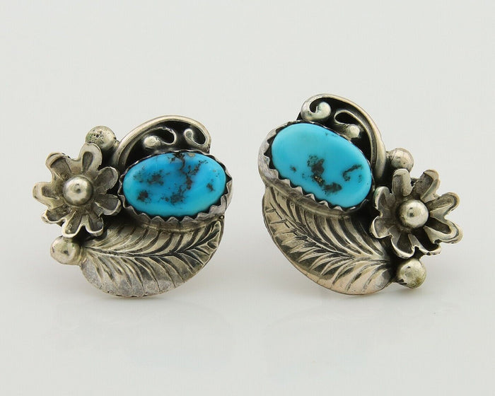 Navajo Dangle Earrings 925 Silver Natural Turquoise Native American Artist C80s