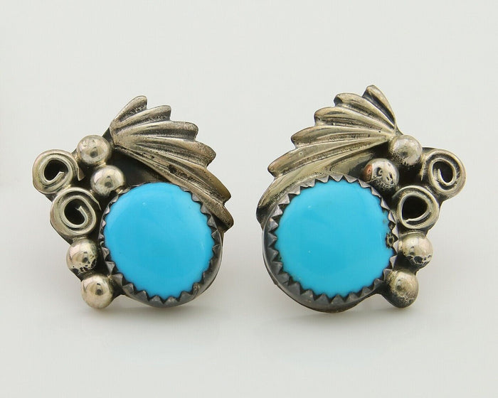 Navajo Dangle Earrings 925 Silver Natural Turquoise Native American Artist C80s