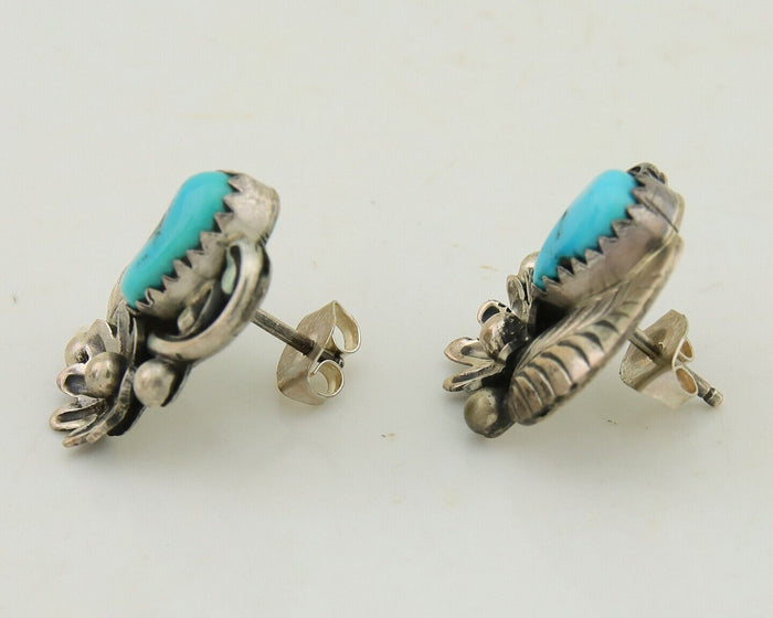Navajo Dangle Earrings 925 Silver Natural Turquoise Native American Artist C80s