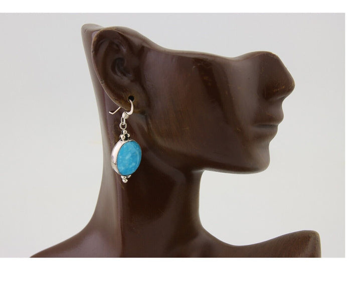 Navajo Dangle Earrings 925 Silver Natural Turquoise Native American Artist C80s