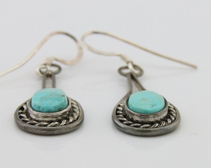 Navajo Dangle Earrings 925 Silver Natural Turquoise Native American Artist C.80s