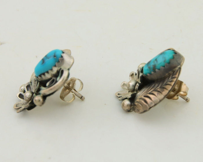 Navajo Dangle Earrings 925 Silver Natural Turquoise Native American Artist C80s