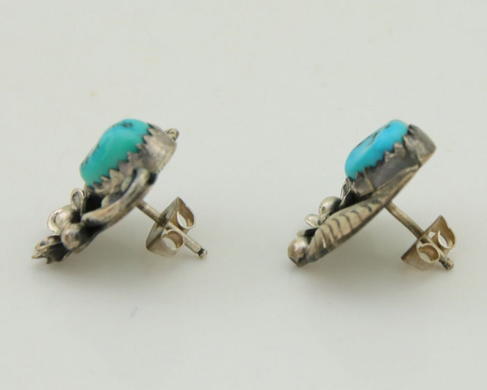 Navajo Dangle Earrings 925 Silver Natural Turquoise Native American Artist C80s