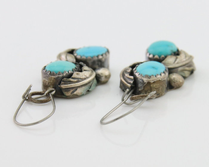 Navajo Dangle Earrings 925 Silver Natural Turquoise Native American Artist C80s
