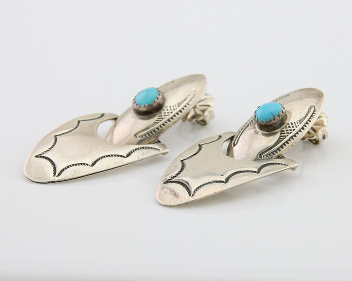 Navajo Dangle Earrings 925 Silver Natural Turquoise Native American Artist C80s