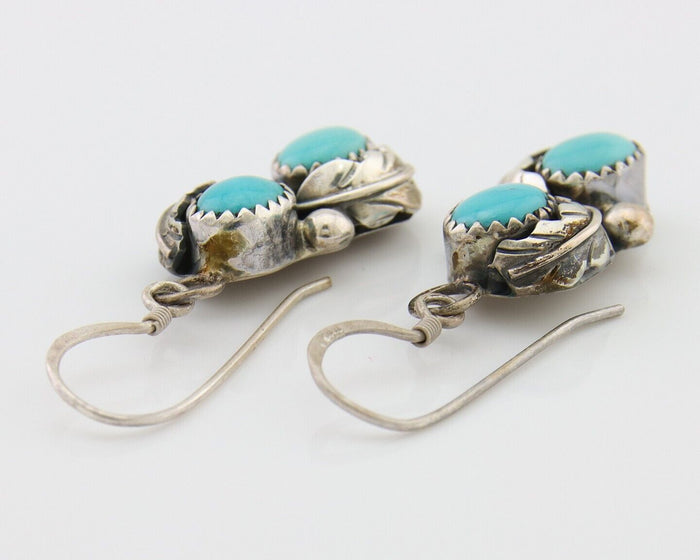 Navajo Dangle Earrings 925 Silver Natural Turquoise Native American Artist C80s