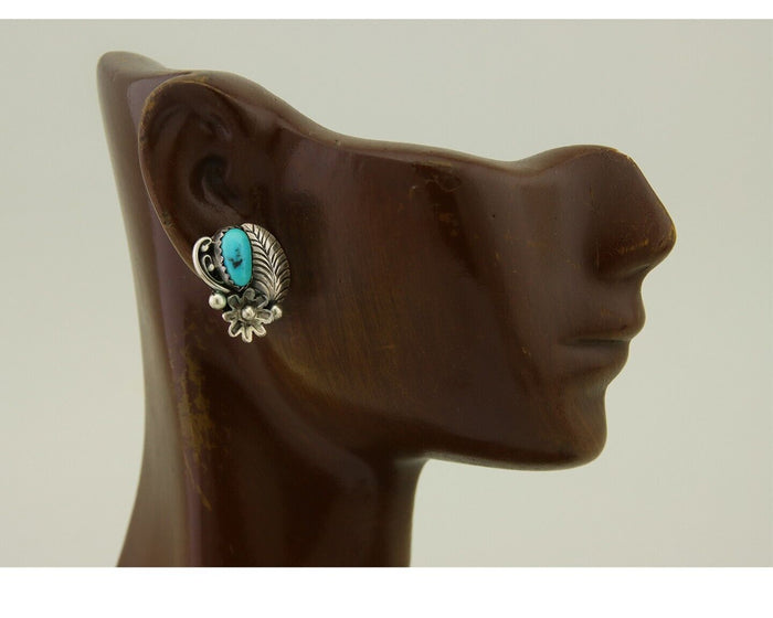 Navajo Dangle Earrings 925 Silver Natural Turquoise Native American Artist C80s