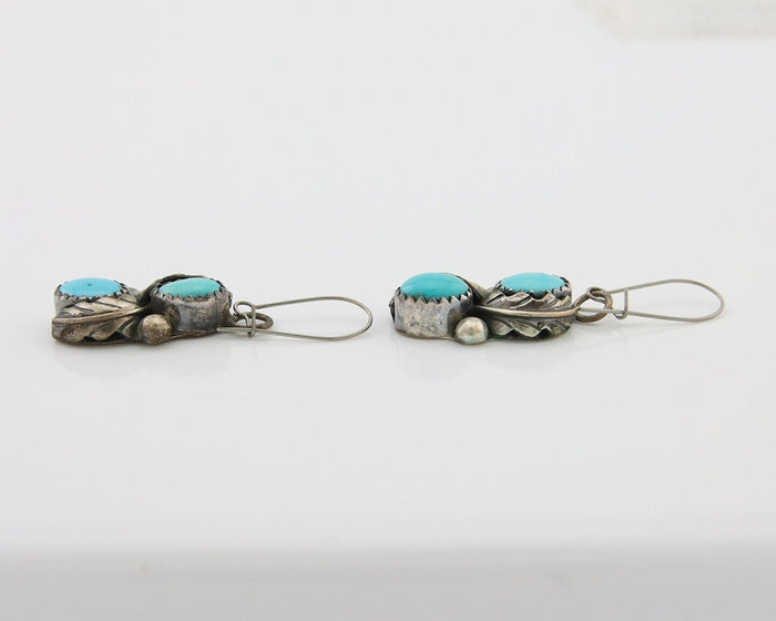 Navajo Dangle Earrings 925 Silver Natural Turquoise Native American Artist C80s