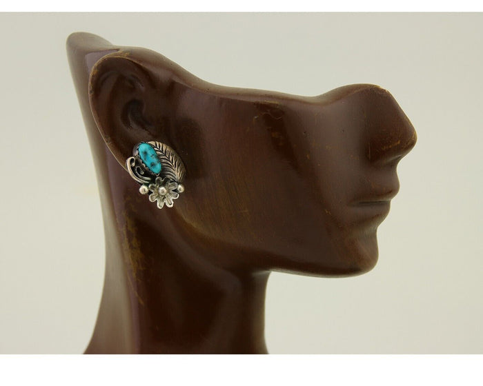 Navajo Dangle Earrings 925 Silver Natural Turquoise Native American Artist C80s