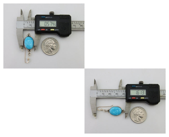 Navajo Dangle Earrings 925 Silver Natural Turquoise Native American Artist C80s