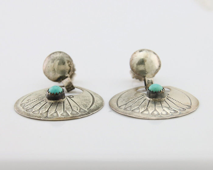 Navajo Dangle Earrings 925 Silver Natural Turquoise Native American Artist C80s