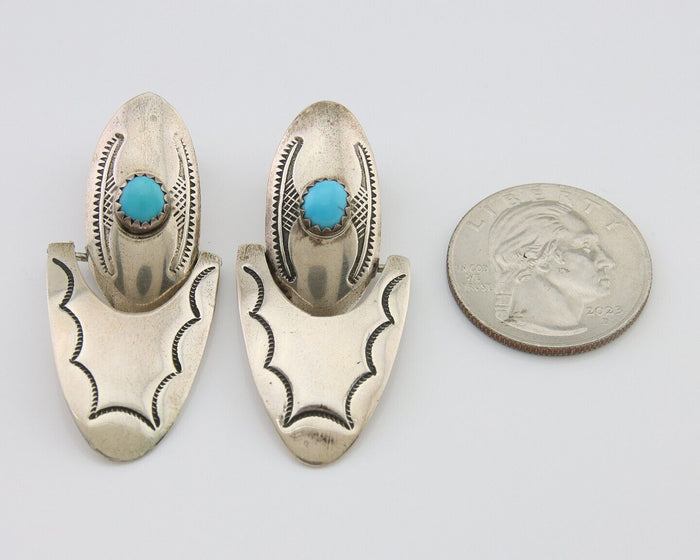 Navajo Dangle Earrings 925 Silver Natural Turquoise Native American Artist C80s