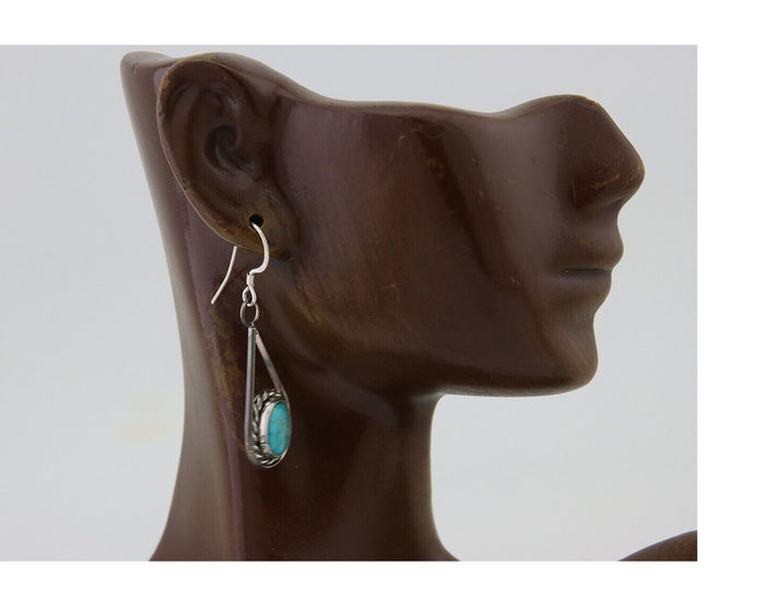 Navajo Dangle Earrings 925 Silver Natural Turquoise Native American Artist C.80s
