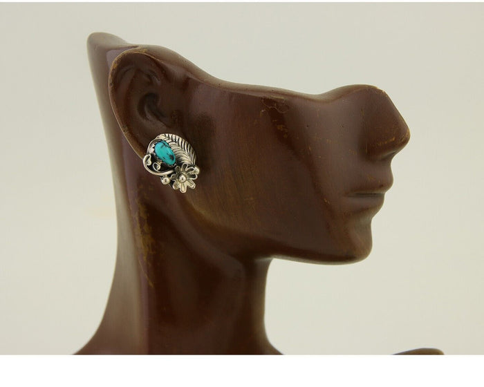 Navajo Dangle Earrings 925 Silver Natural Turquoise Native American Artist C80s