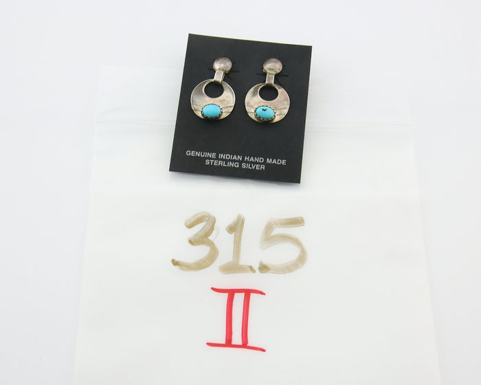 Navajo Dangle Earrings 925 Silver Natural Turquoise Native American Artist C80s
