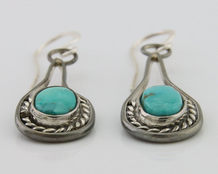 Navajo Dangle Earrings 925 Silver Natural Turquoise Native American Artist C.80s
