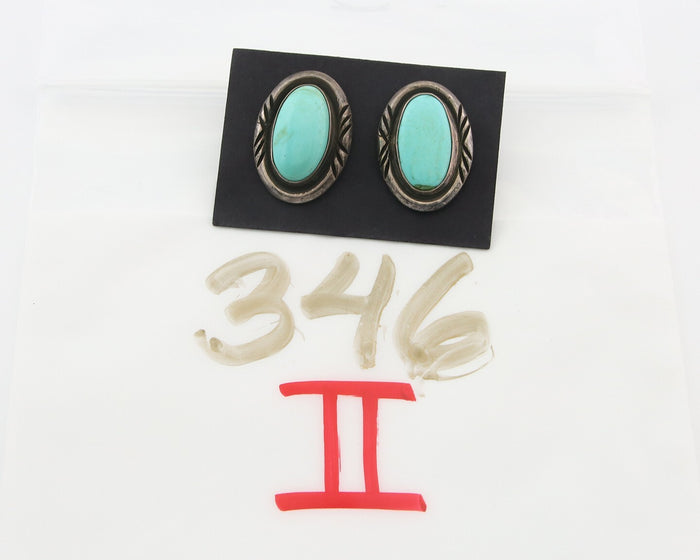 Navajo Dangle Earrings 925 Silver Natural Turquoise Native American Artist C.80s