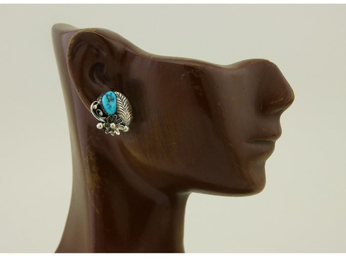 Navajo Dangle Earrings 925 Silver Natural Turquoise Native American Artist C80s