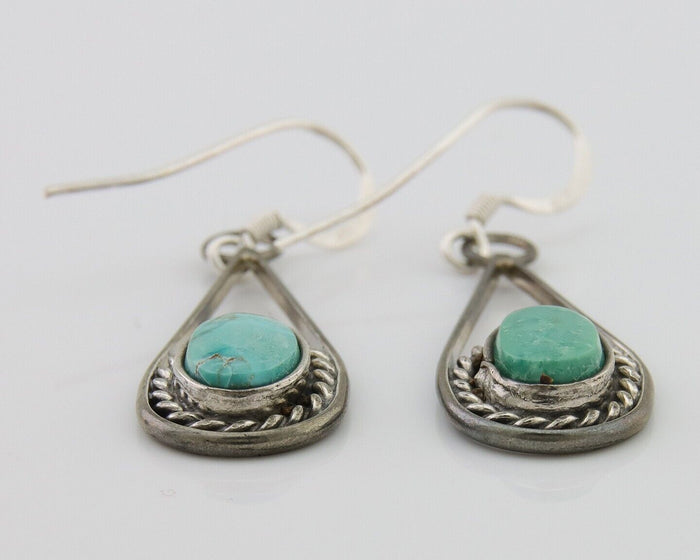 Navajo Dangle Earrings 925 Silver Natural Turquoise Native American Artist C.80s