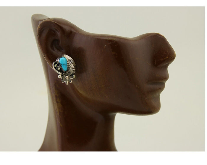 Navajo Dangle Earrings 925 Silver Natural Turquoise Native American Artist C80s