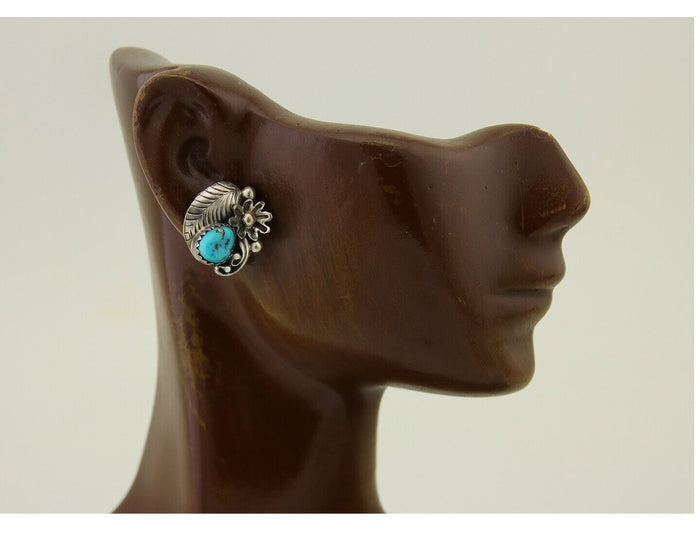 Navajo Dangle Earrings 925 Silver Natural Turquoise Native American Artist C80s
