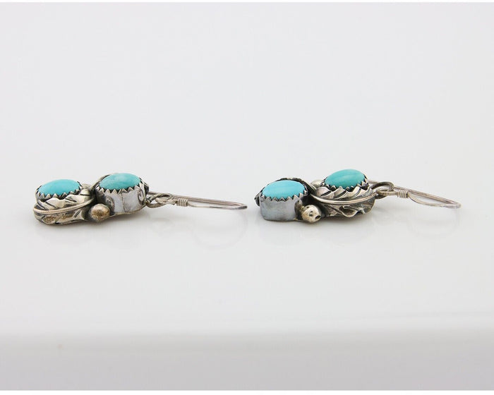 Navajo Dangle Earrings 925 Silver Natural Turquoise Native American Artist C80s