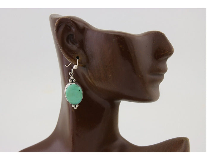Navajo Dangle Earrings 925 Silver Natural Turquoise Native American Artist C80s