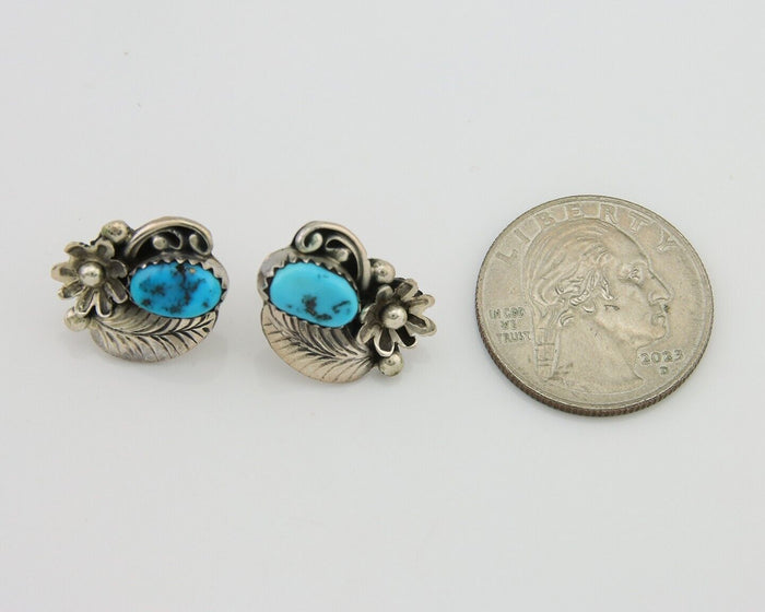 Navajo Dangle Earrings 925 Silver Natural Turquoise Native American Artist C80s