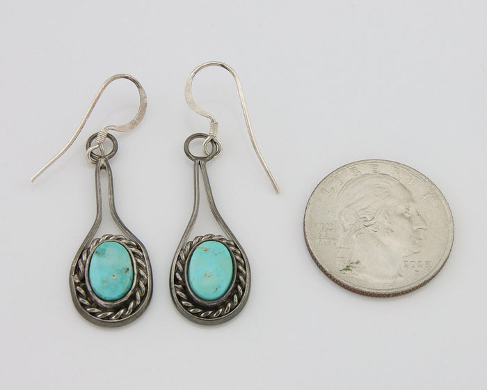 Navajo Dangle Earrings 925 Silver Natural Turquoise Native American Artist C.80s
