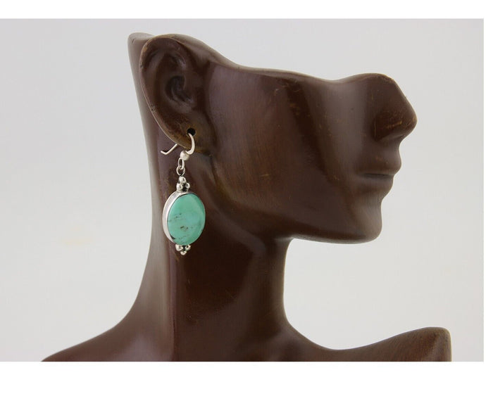 Navajo Dangle Earrings 925 Silver Natural Turquoise Native American Artist C80s