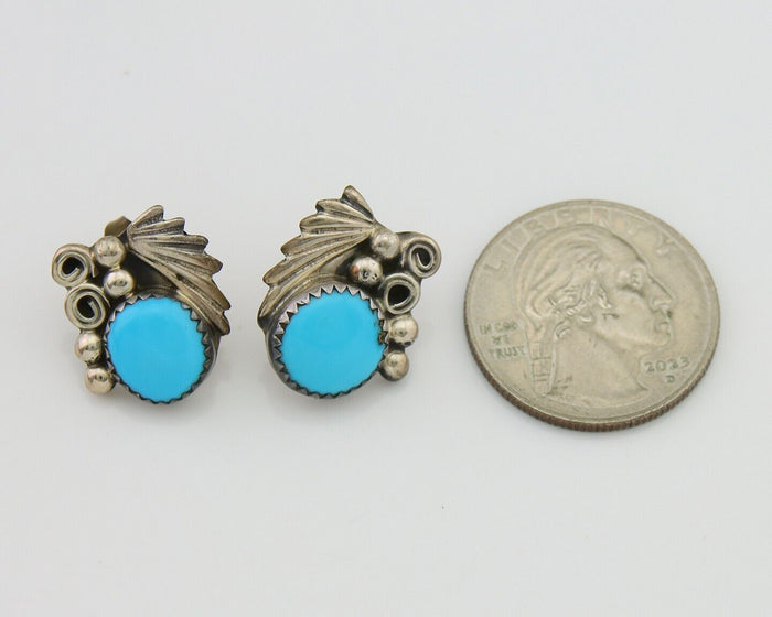 Navajo Dangle Earrings 925 Silver Natural Turquoise Native American Artist C80s