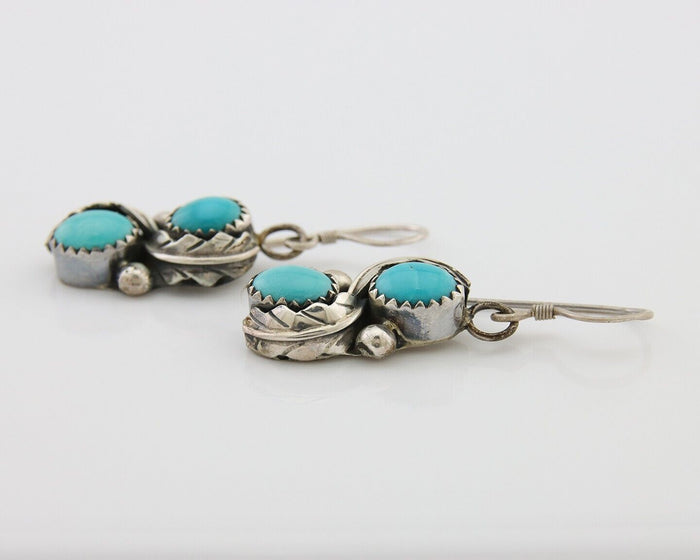Navajo Dangle Earrings 925 Silver Natural Turquoise Native American Artist C80s