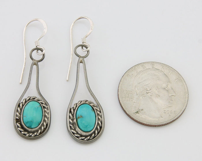 Navajo Dangle Earrings 925 Silver Natural Turquoise Native American Artist C.80s