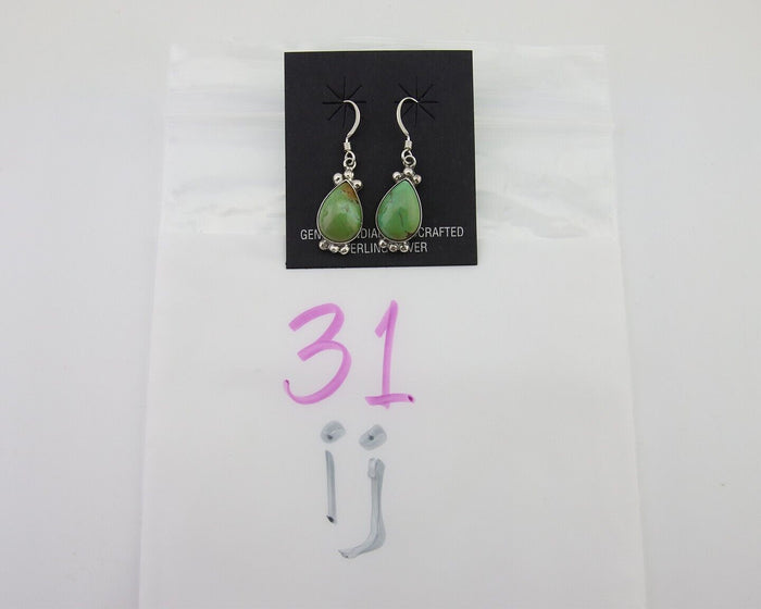 Navajo Dangle Earrings 925 Silver Natural Turquoise Native American Artist C80s
