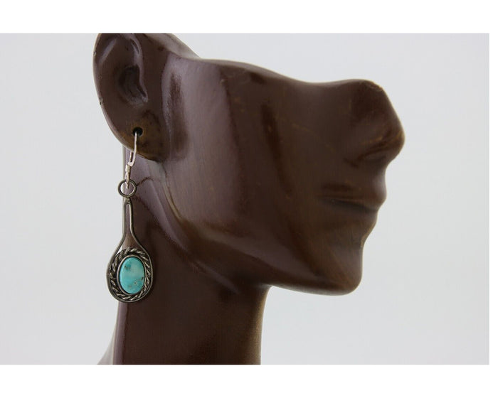 Navajo Dangle Earrings 925 Silver Natural Turquoise Native American Artist C.80s