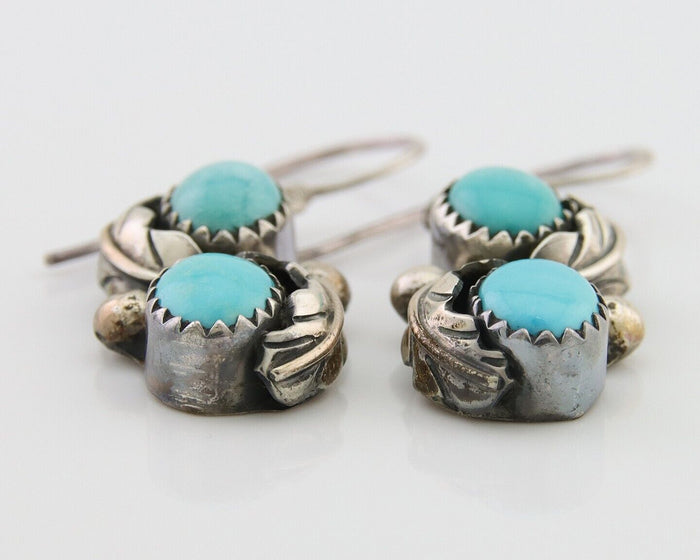 Navajo Dangle Earrings 925 Silver Natural Turquoise Native American Artist C80s