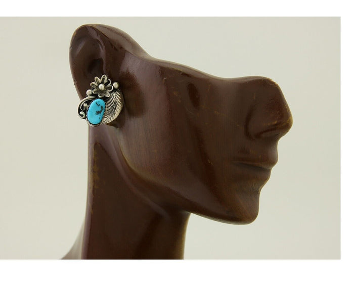 Navajo Dangle Earrings 925 Silver Natural Turquoise Native American Artist C80s